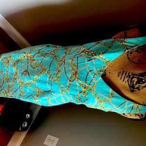 Teal blue with gold chain dress